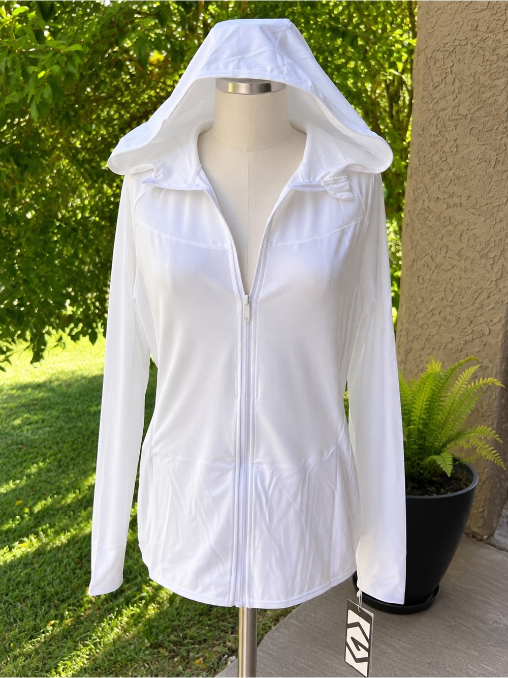 White Women's Hooded Jacket - Lightweight Zip Front